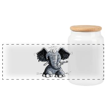 Happy Elefant Mit Blümchen I Elefanten Motiv - Panorama Keksdose mit Holzdeckel - Weiß - Vorne