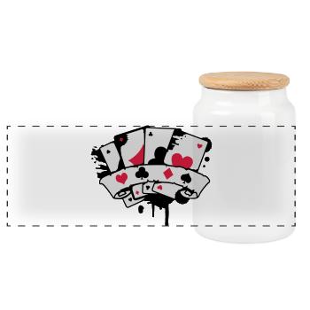 quatre cartes à jouer et une bannière - Boîte à biscuits avec couvercle en bois - blanc - Devant