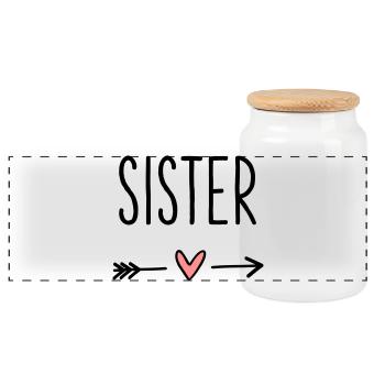 Sister Heart Arrow Dear Friend Gift - Panoramic Cookie Jar with Wooden Lid - white - Front
