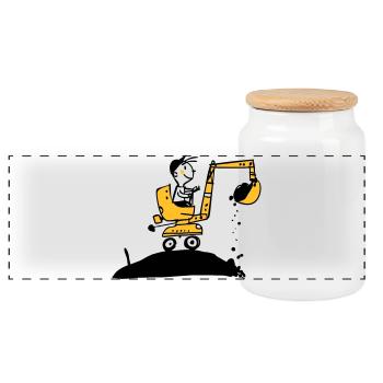 excavator t-shirt - Panoramic Cookie Jar with Wooden Lid - white - Front