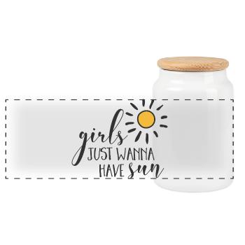 Girl Power Design Inspiring Sun - Panoramic Cookie Jar with Wooden Lid - white - Front
