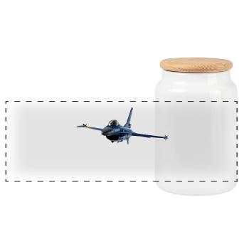 Jet F-16 Fighting Falcon - Panorama Keksdose mit Holzdeckel - Weiß - Vorne