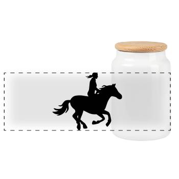 Silhouette Reiterin mit galoppierendem Pferd - Panorama Keksdose mit Holzdeckel - Weiß - Vorne