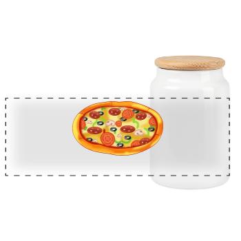 Pizza - Panorama Keksdose mit Holzdeckel - Weiß - Vorne