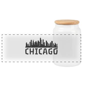 Chicago - Skyline - Panoramic Cookie Jar with Wooden Lid - white - Front