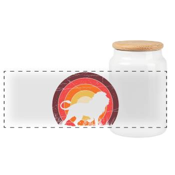 A lion - Panoramic Cookie Jar with Wooden Lid - white - Front