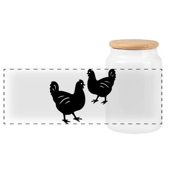 Chickens - Panoramic Cookie Jar with Wooden Lid - white - Front