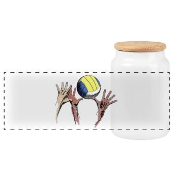 volleyball - Panoramic Cookie Jar with Wooden Lid - white - Front