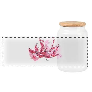 sakura - Panoramic Cookie Jar with Wooden Lid - white - Front