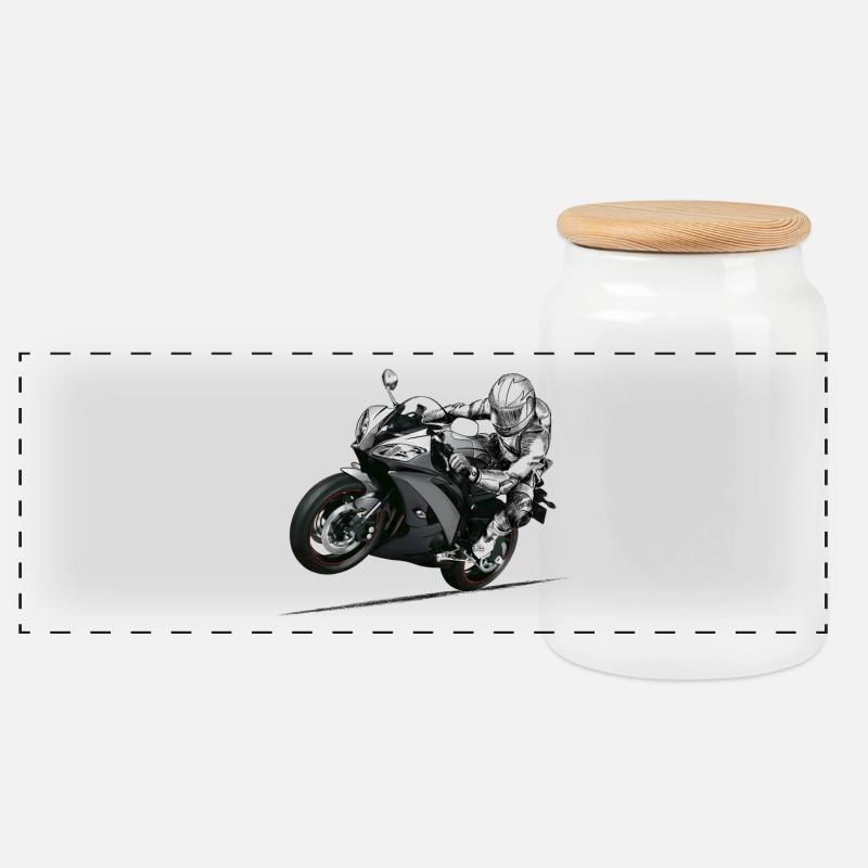 Motorrad - Panorama Keksdose mit Holzdeckel - Weiß