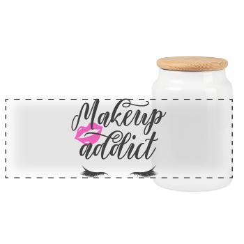 Custom design pink lips long eyes eyelashes - Panoramic Cookie Jar with Wooden Lid - white - Front
