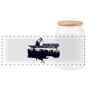 Rostock harbor - design - Panoramic Cookie Jar with Wooden Lid - white - Front