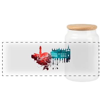 Rostock Skyline - Panoramic Cookie Jar with Wooden Lid - white - Front