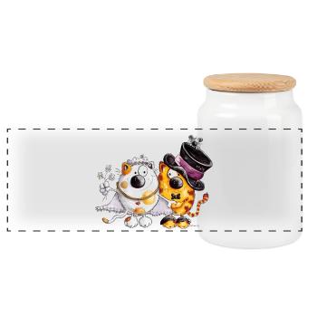 Katzen Hochzeit - Panorama Keksdose mit Holzdeckel - Weiß - Vorne