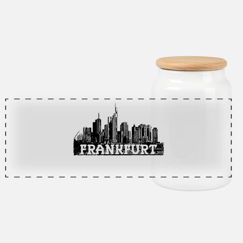 Frankfurt - Skyline - Panorama Keksdose mit Holzdeckel - Weiß