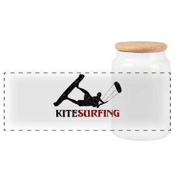 Kitesurfing - design - Panoramic Cookie Jar with Wooden Lid - white - Front