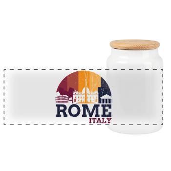 Rome - Italy - Panoramic Cookie Jar with Wooden Lid - white - Front