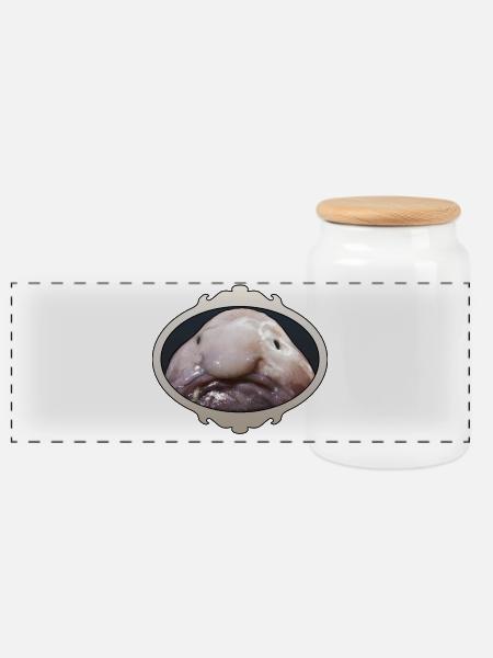 Blobfisch - Hässlicher Fisch - Mr Blob - Panorama Keksdose mit Holzdeckel - Weiß