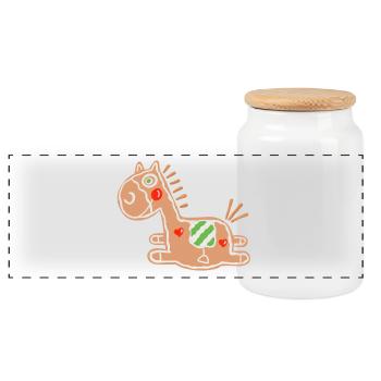 Pfefferkuchen Pferd - Lebkuchen - Backen - Gebäck - Panorama Keksdose mit Holzdeckel - Weiß - Vorne