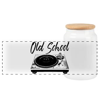 Old School - Turntables - Panoramic Cookie Jar with Wooden Lid - white - Front