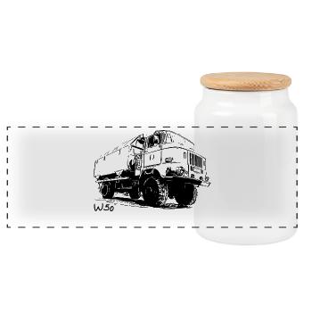 W50 Truck - Panoramic Cookie Jar with Wooden Lid - white - Front