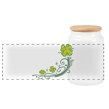 St. Patricks Day. Four leaf clover. St Paddys Day. - Panoramic Cookie Jar with Wooden Lid - white - Front