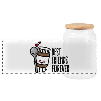 Best friends forever chocolate spread / spoon BFF - Panorama Keksdose mit Holzdeckel - Weiß - Vorne