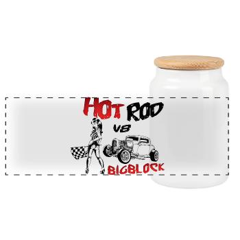 Hot Rod V8 Big Block - Panoramic Cookie Jar with Wooden Lid - white - Front
