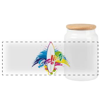 Surfing Regenbogen Surfboard Splash Typografie - Panorama Keksdose mit Holzdeckel - Weiß - Vorne