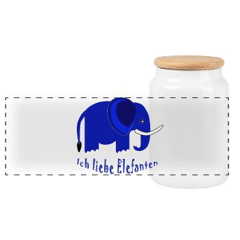 Éléphant bleu J’adore les éléphants - Boîte à biscuits avec couvercle en bois - blanc - Devant