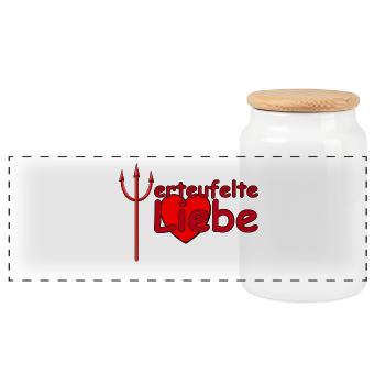 Liebe Teufel verliebt Valentinstag Ehe Paar - Panorama Keksdose mit Holzdeckel - Weiß - Vorne