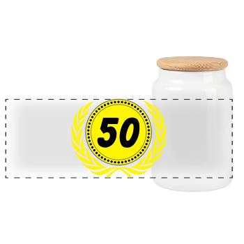 50th Birthday, 50th Anniversary Laurel Wreath(25) - Panoramic Cookie Jar with Wooden Lid - white - Front