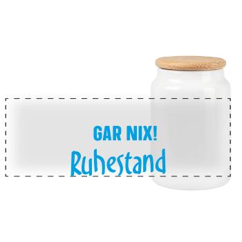 Ich muss gar nix! Ich bin im Ruhestand - Panorama Keksdose mit Holzdeckel - Weiß - Vorne