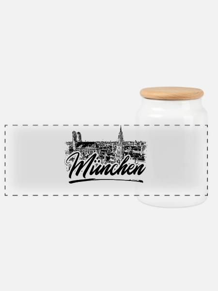 München Design - Panorama Keksdose mit Holzdeckel - Weiß