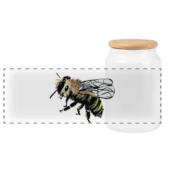 Stylized honey bee illustration - Panoramic Cookie Jar with Wooden Lid - white - Front