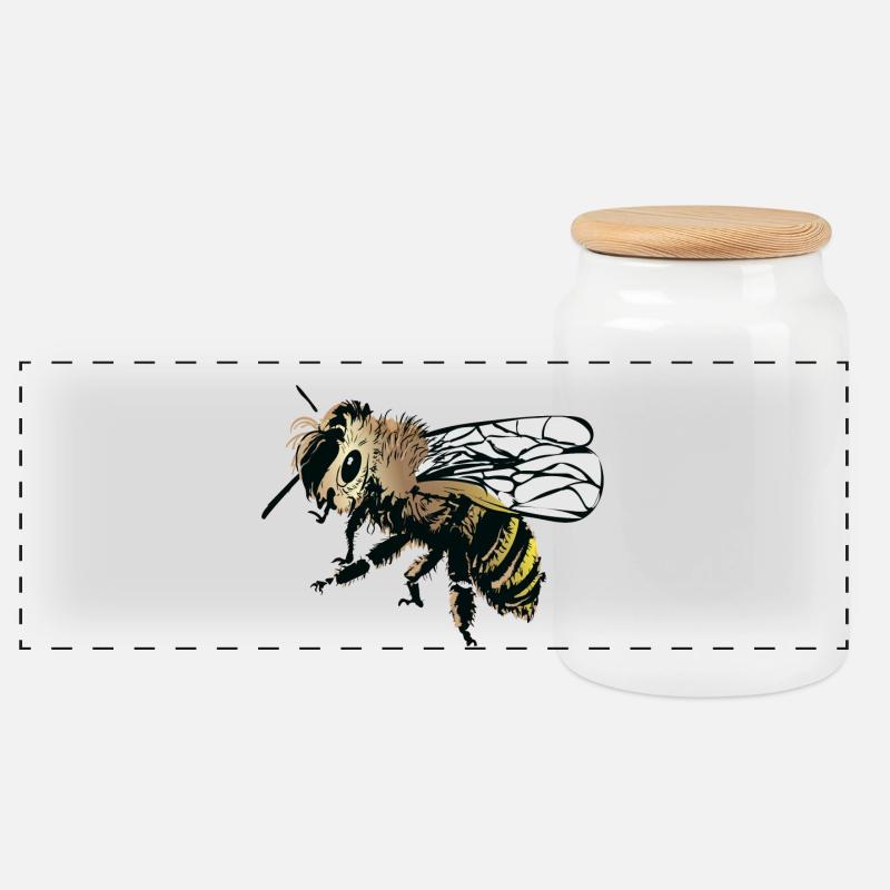 Stilisiertes Honigbiene Illustration - Panorama Keksdose mit Holzdeckel - Weiß