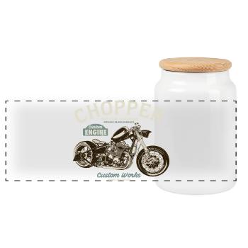 Chopper Custom Engine - Panoramic Cookie Jar with Wooden Lid - white - Front
