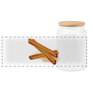 Trois beaux bâtons de cannelle avec de la cannelle en poudre - Boîte à biscuits avec couvercle en bois - blanc - Devant