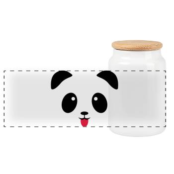 Panda face tongue - Panoramic Cookie Jar with Wooden Lid - white - Front