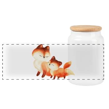 Two Cuddly Foxes Watercolor Painting - Panoramic Cookie Jar with Wooden Lid - white - Front