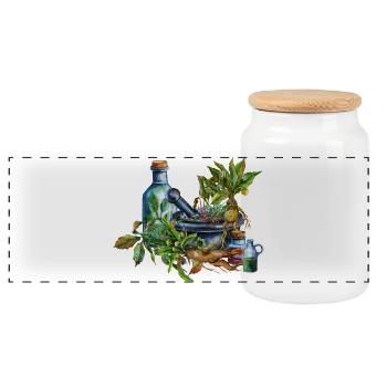 Kräuterhexe Utensilien Fantasy Design - Panorama Keksdose mit Holzdeckel - Weiß - Vorne