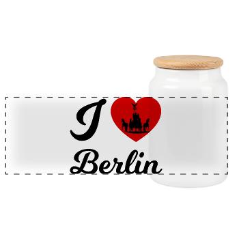 Berlin Germany - Panoramic Cookie Jar with Wooden Lid - white - Front