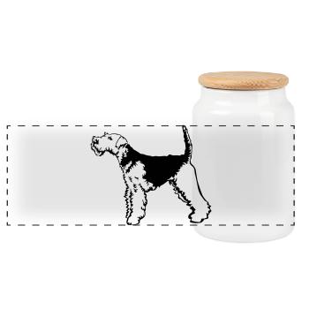 Welsh Terrier - Boîte à biscuits avec couvercle en bois - blanc - Devant