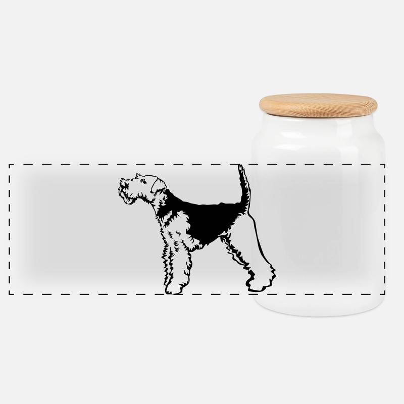 Welsh Terrier - Panorama Keksdose mit Holzdeckel - Weiß