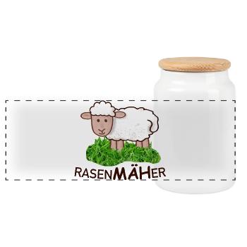 RasenMäher Schaf Cartoon - Panorama Keksdose mit Holzdeckel - Weiß - Vorne
