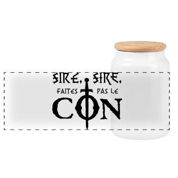 Sire, sire, faites pas le Con ! - Boîte à biscuits avec couvercle en bois - blanc - Devant