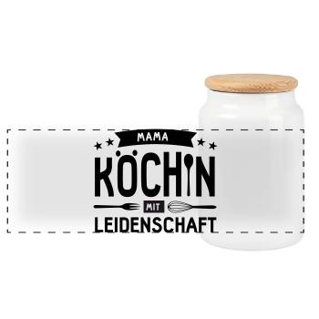 köchin mama kochen küche beste mutter mom lecker  - Panorama Keksdose mit Holzdeckel - Weiß - Vorne
