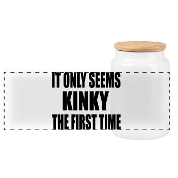 It only feels first time kinky, feels kinky # - Panoramic Cookie Jar with Wooden Lid - white - Front