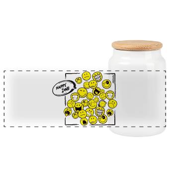 Smiley-World© Happy Zone - Panoramic Cookie Jar with Wooden Lid - white - Front