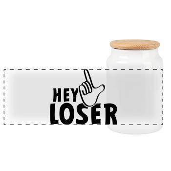 Hey loser. losers, weirdos, silly, neurd.... - Panoramic Cookie Jar with Wooden Lid - white - Front